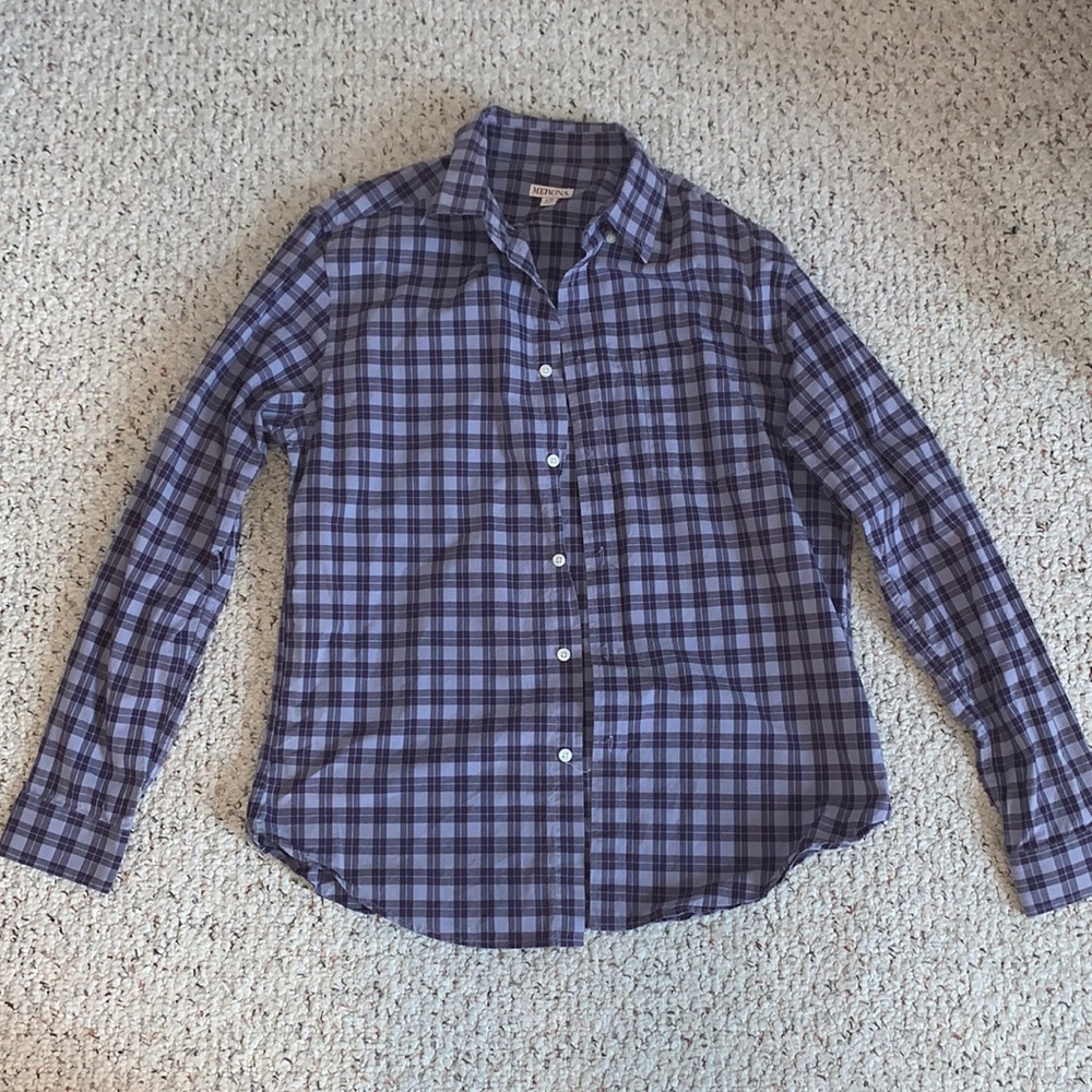 Merona Men’s Large Purple Checkered Button Up